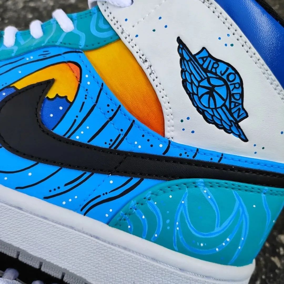 Blue Cartoon Wave Custom Sneakers Air Jordan 1