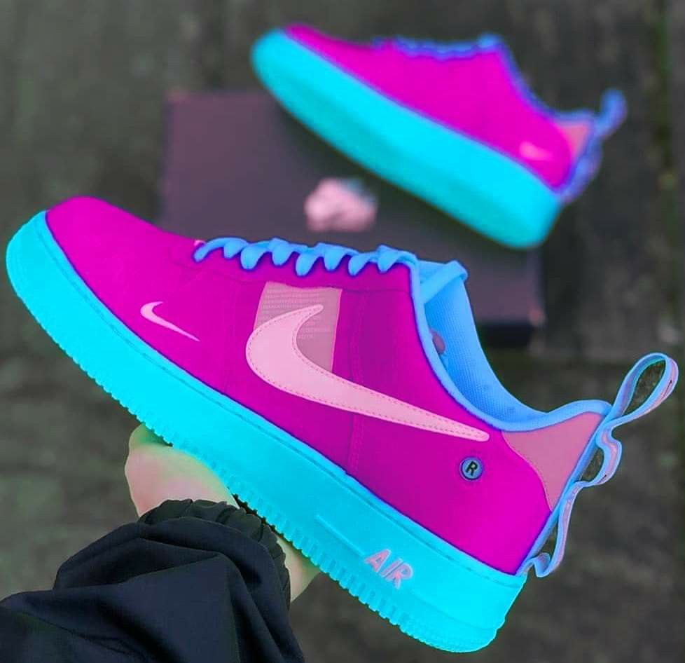 Hand Painted Pink & Blue Custom Air Force 1 Sneakers