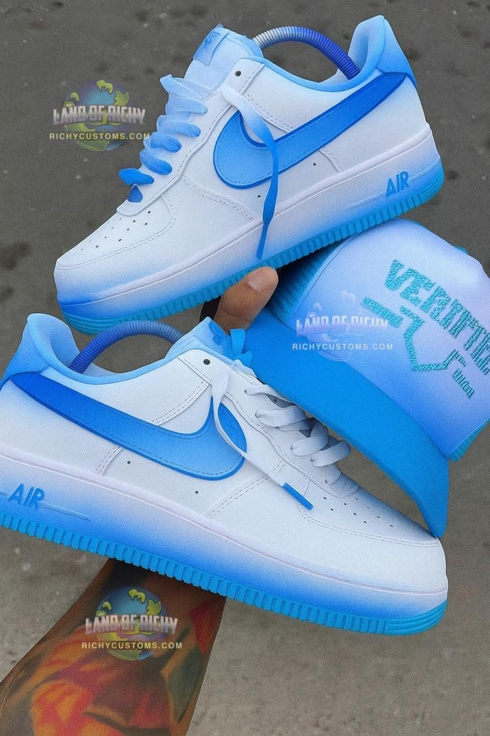 Hand Painted Blue Gradient Custom Air Force 1 Sneakers