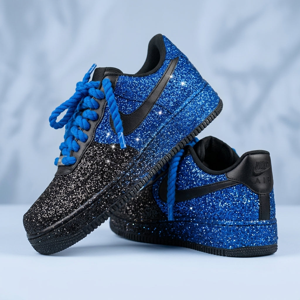 Hand Painted Blue & Black Glitter Custom Air Force 1