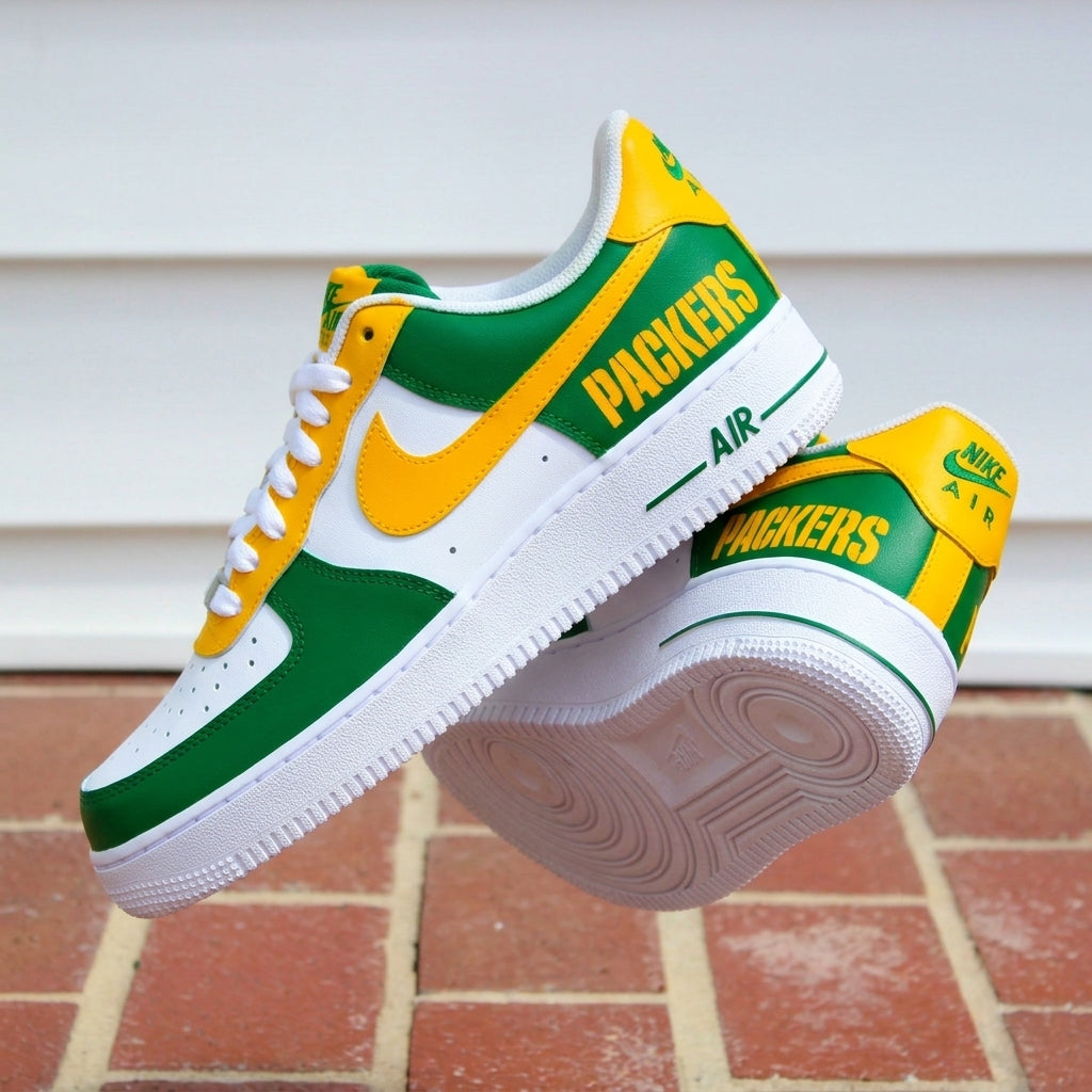 Hand Painted Green Gold Packers Custom Air Force 1 Sneakers
