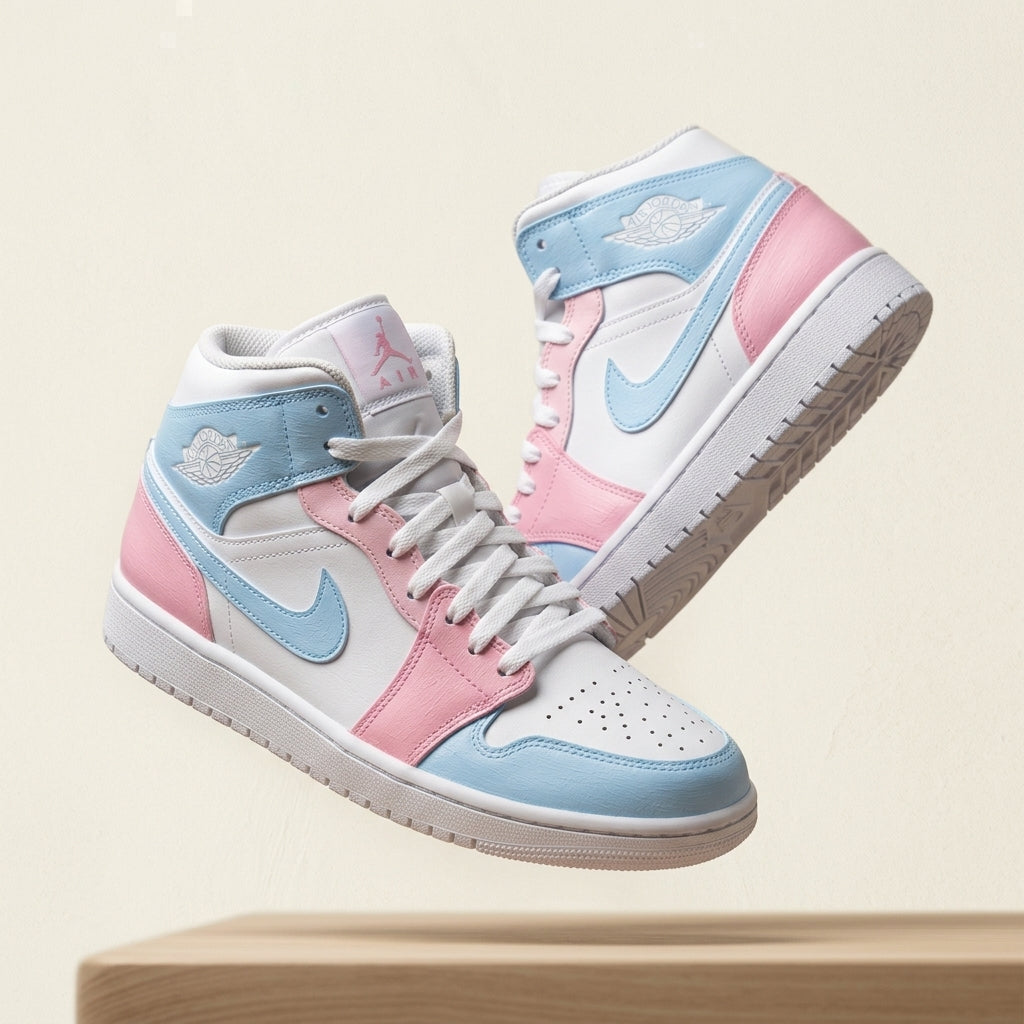 Hand Painted Pastel Pink Blue Custom Air Jordan 1 Sneakers