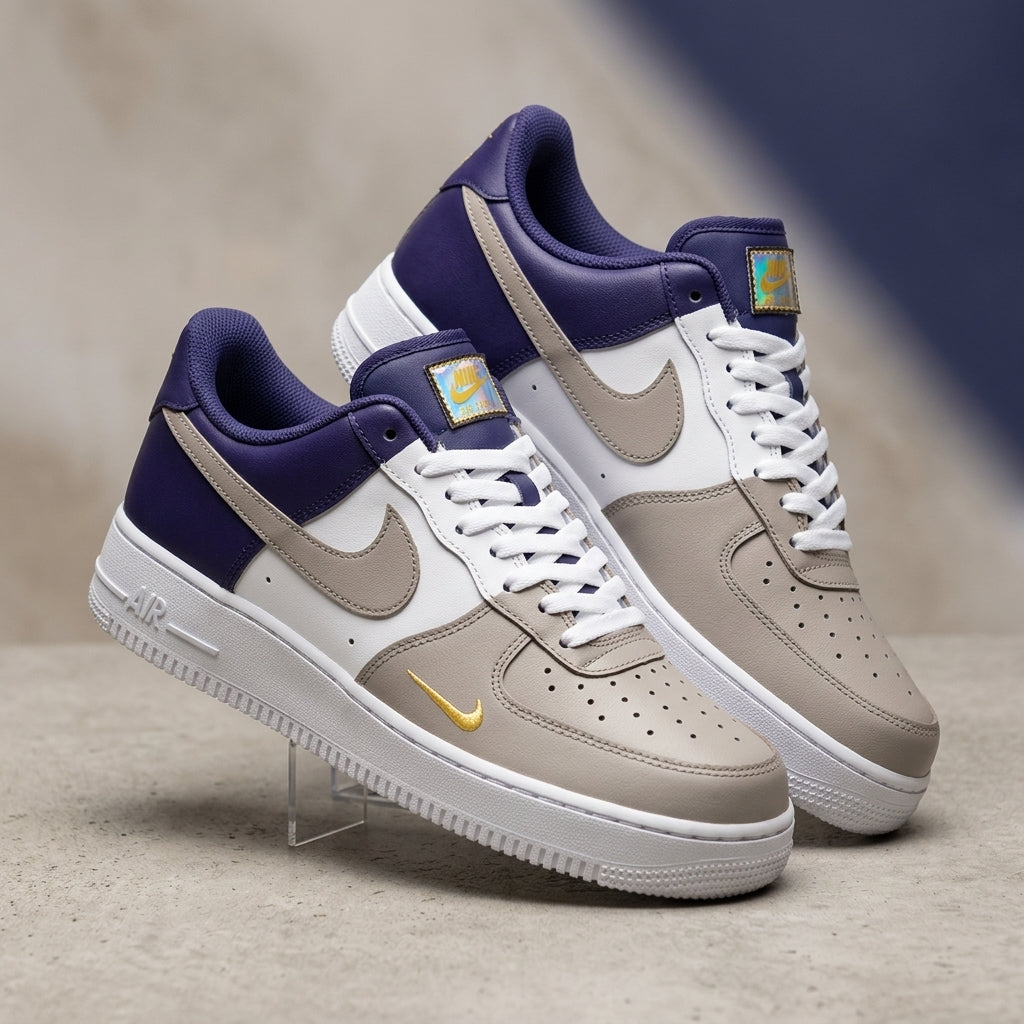 Hand Painted Grey Navy Gold Custom Air Force 1 Sneakers
