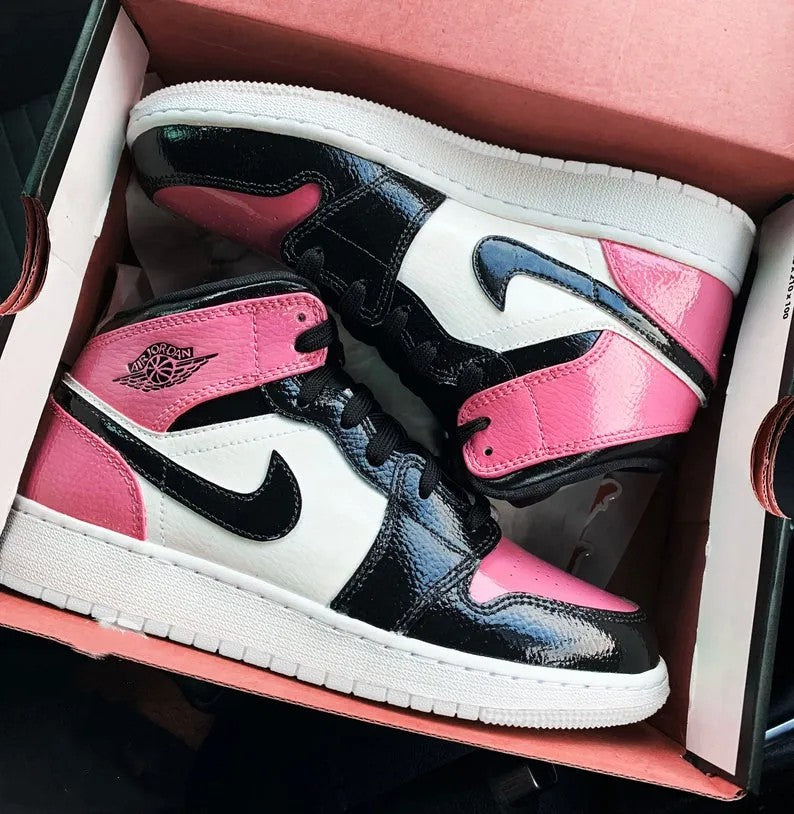 Custom Air Jordan 1 Pink Black Shiny Material