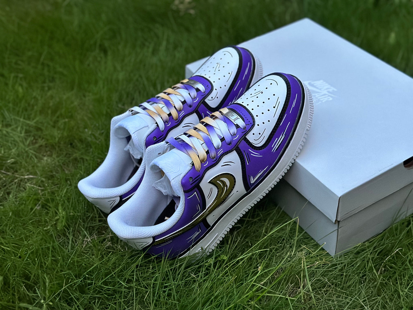 Custom Air Force 1 Purple Gold Cartoon Lines