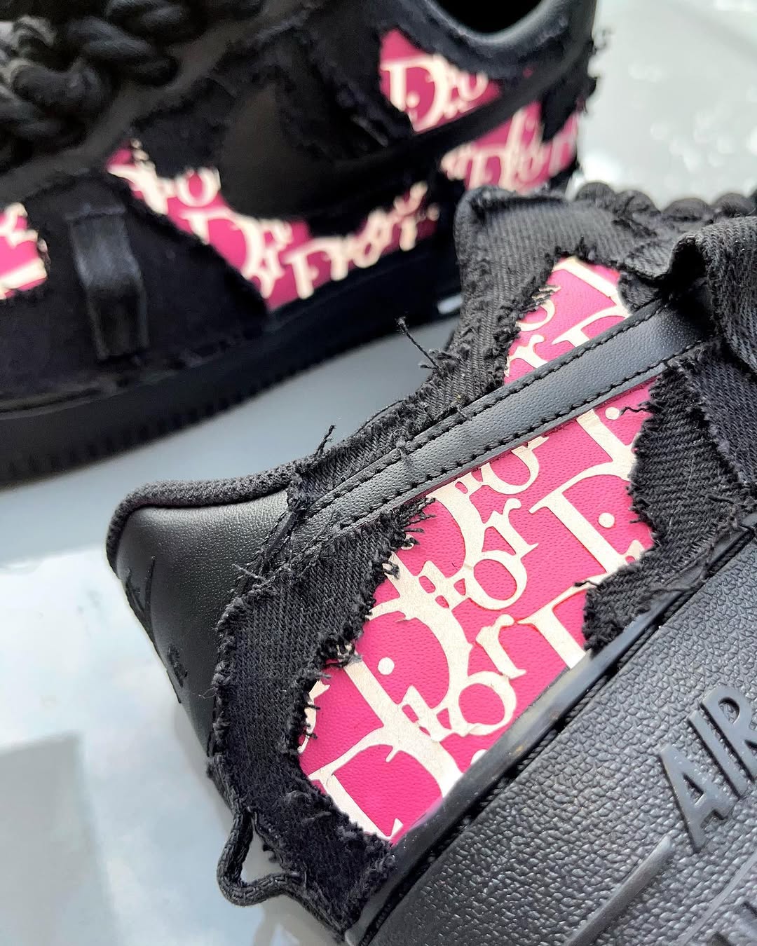 Hand Painted Distressed Black Pink Custom Air Force 1 Sneakers