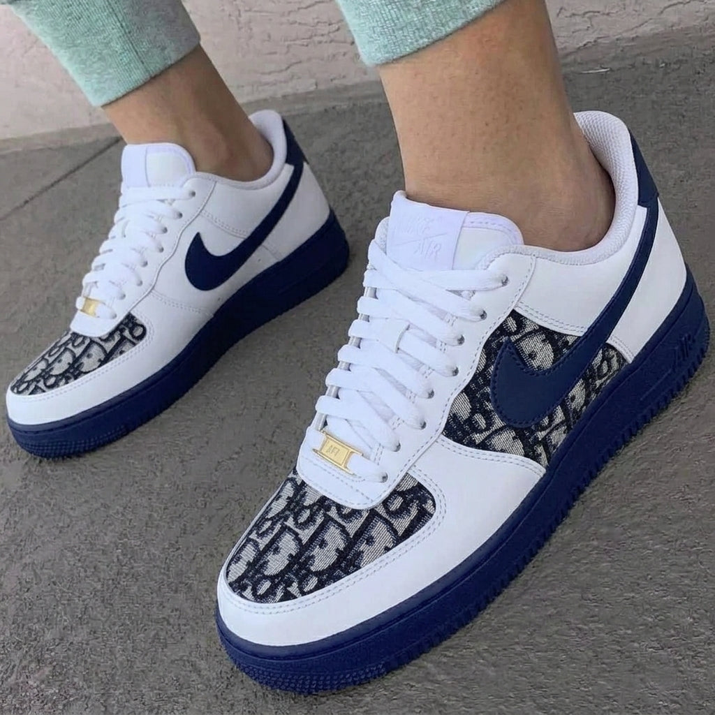 Dark Blue Dior Print Custom AF 1s Shoes