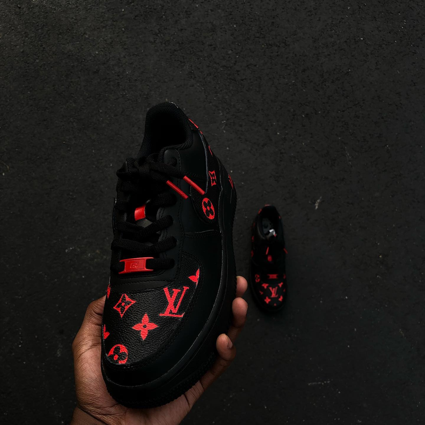 Hand Painted Black & Red Custom Air Force 1 Sneakers
