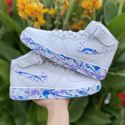 Blue Pink Splatter Custom Sneakers Air Force 1 Mid