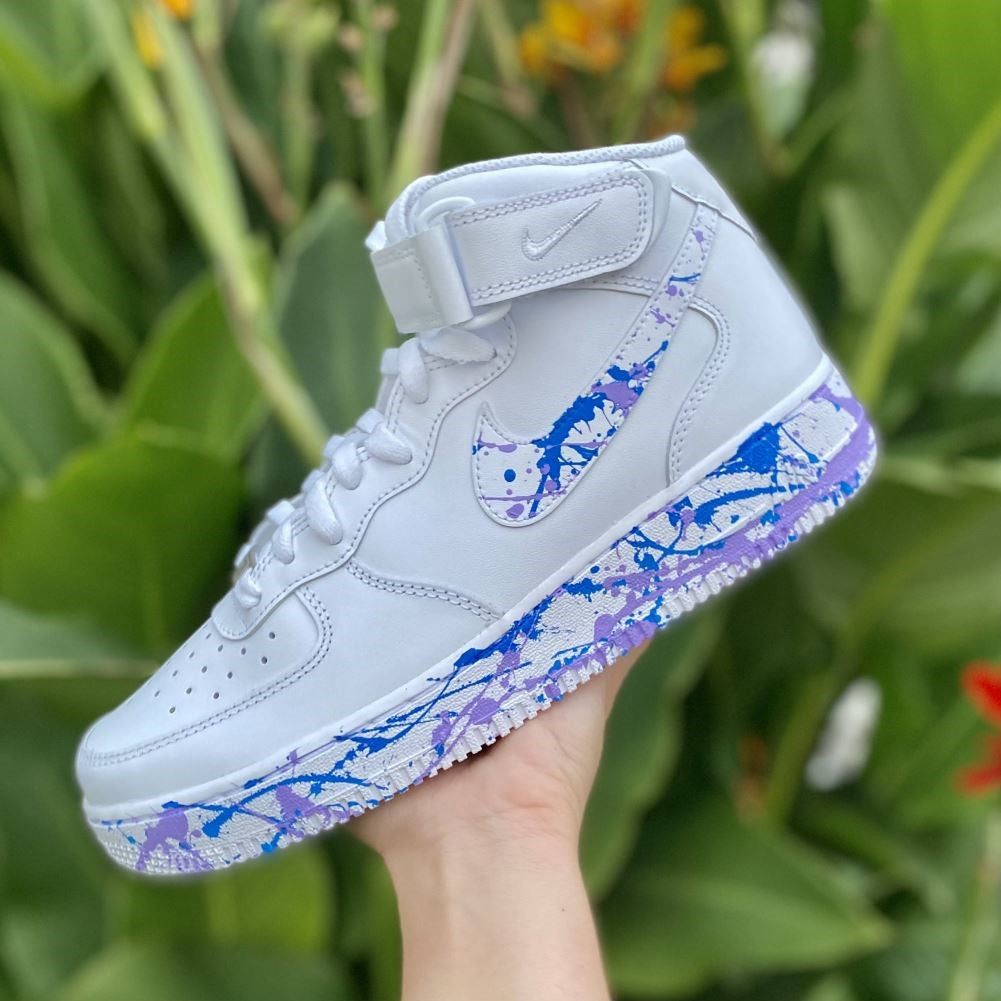 Blue Pink Splatter Custom Sneakers Air Force 1 Mid