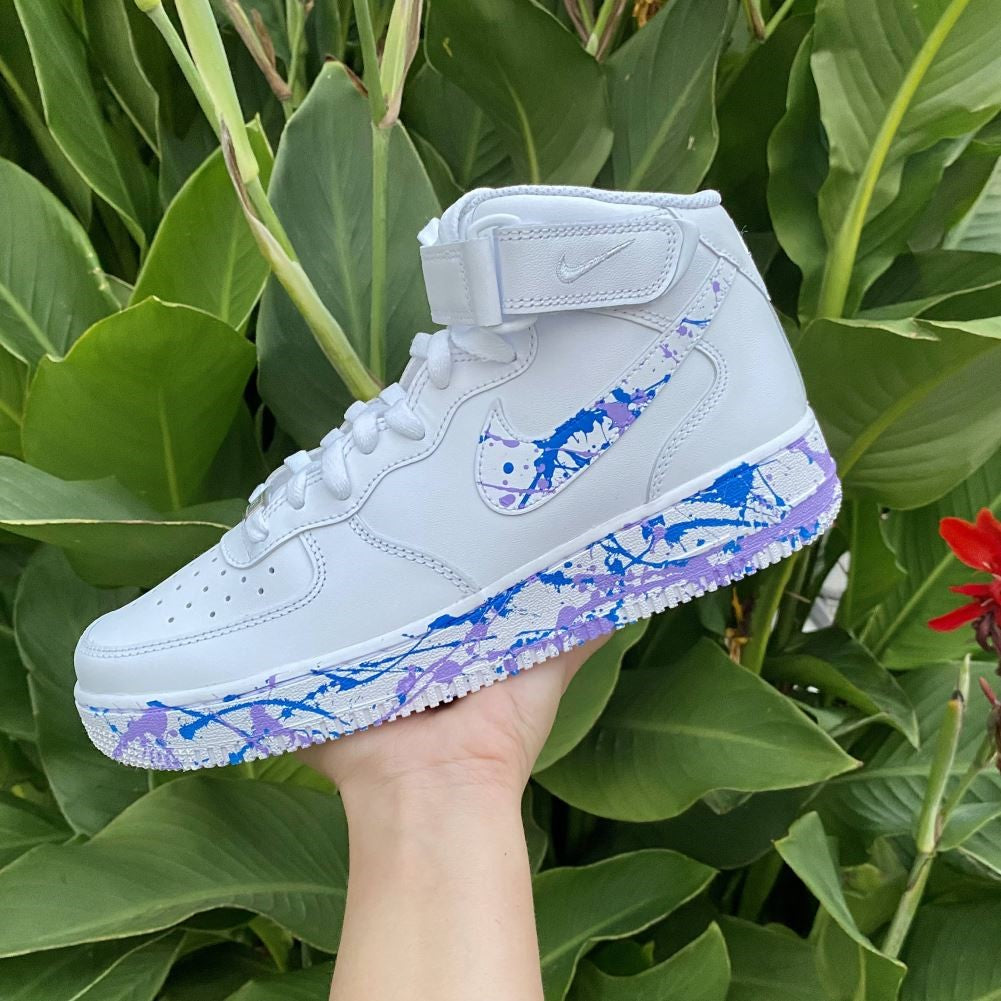 Blue Pink Splatter Custom Sneakers Air Force 1 Mid