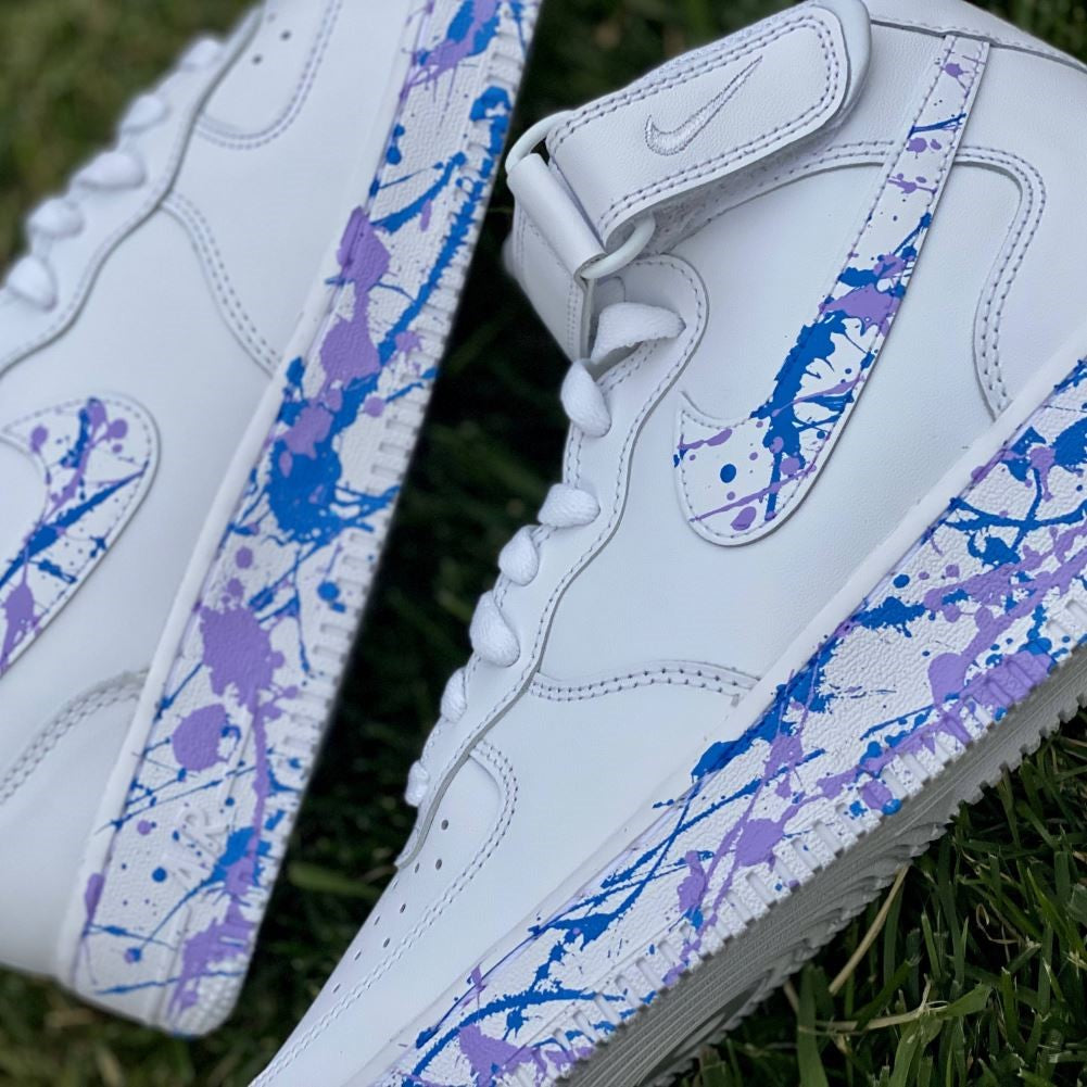 Blue Pink Splatter Custom Sneakers Air Force 1 Mid