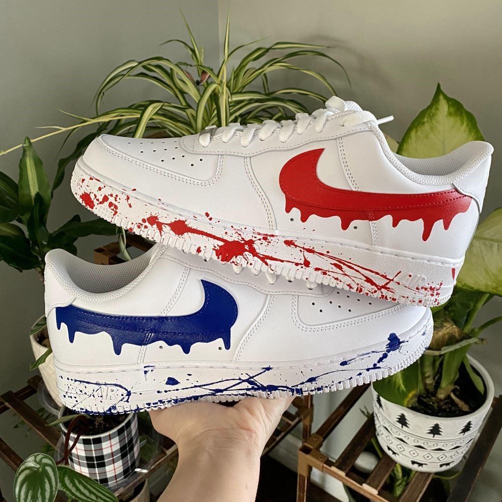 Blue Red Drip Splash Custom Sneakers Air Force 1