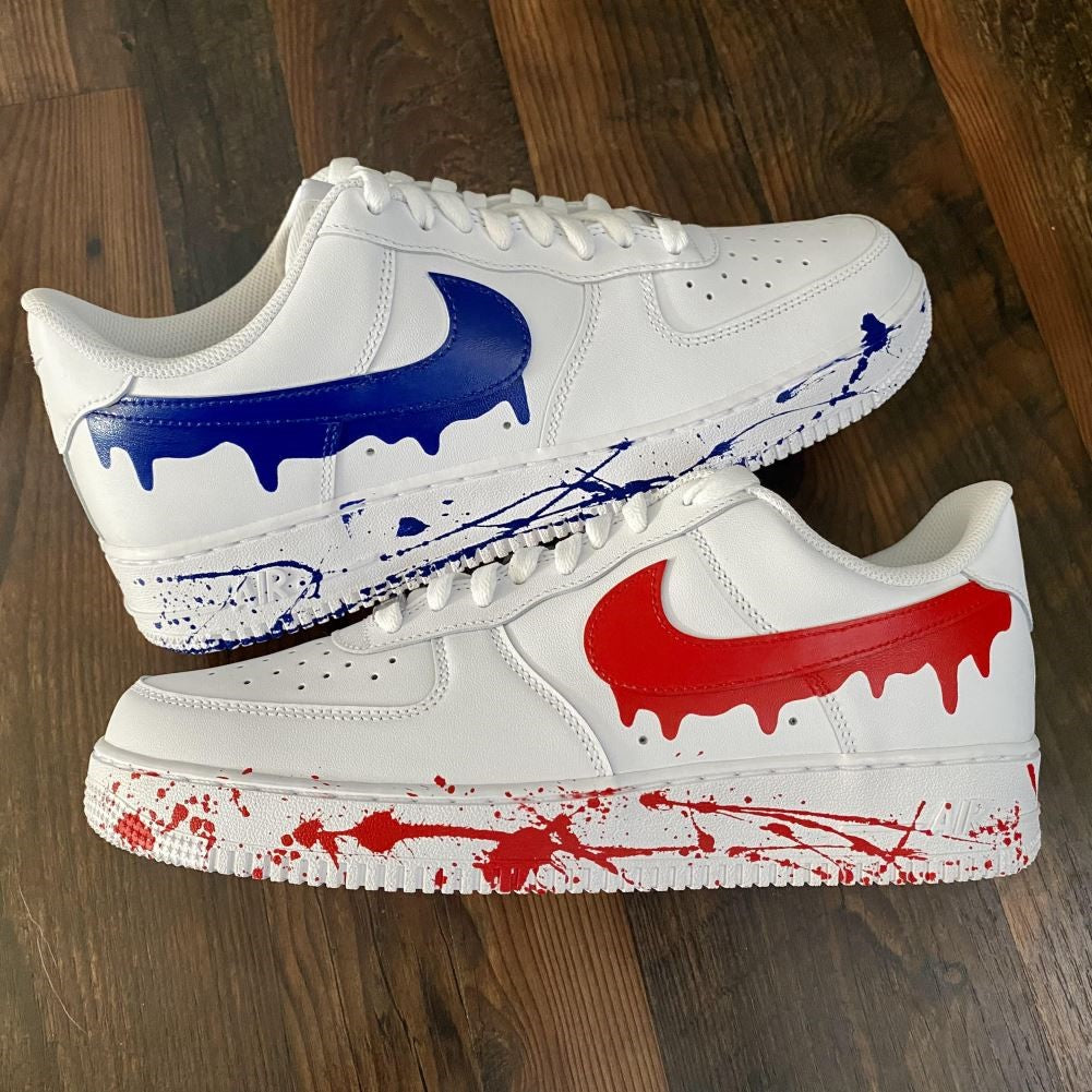 Blue Red Drip Splash Custom Sneakers Air Force 1