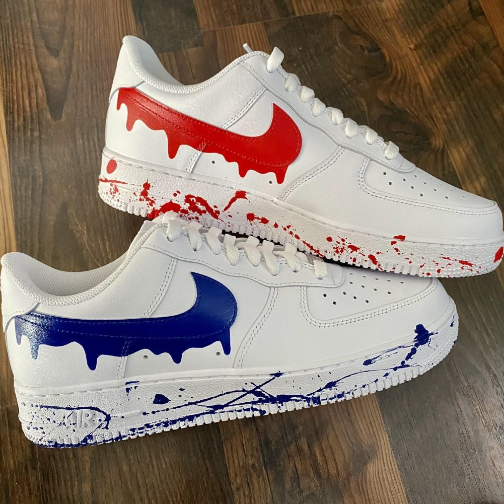 Blue Red Drip Splash Custom Sneakers Air Force 1