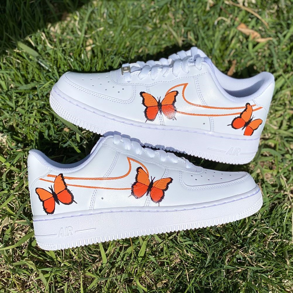 Orange Butterflies Custom Sneakers Air Force 1 Mid