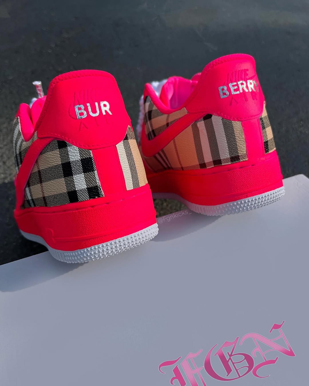 Hand Painted Neon Pink Plaid Custom Air Force 1 Sneakers