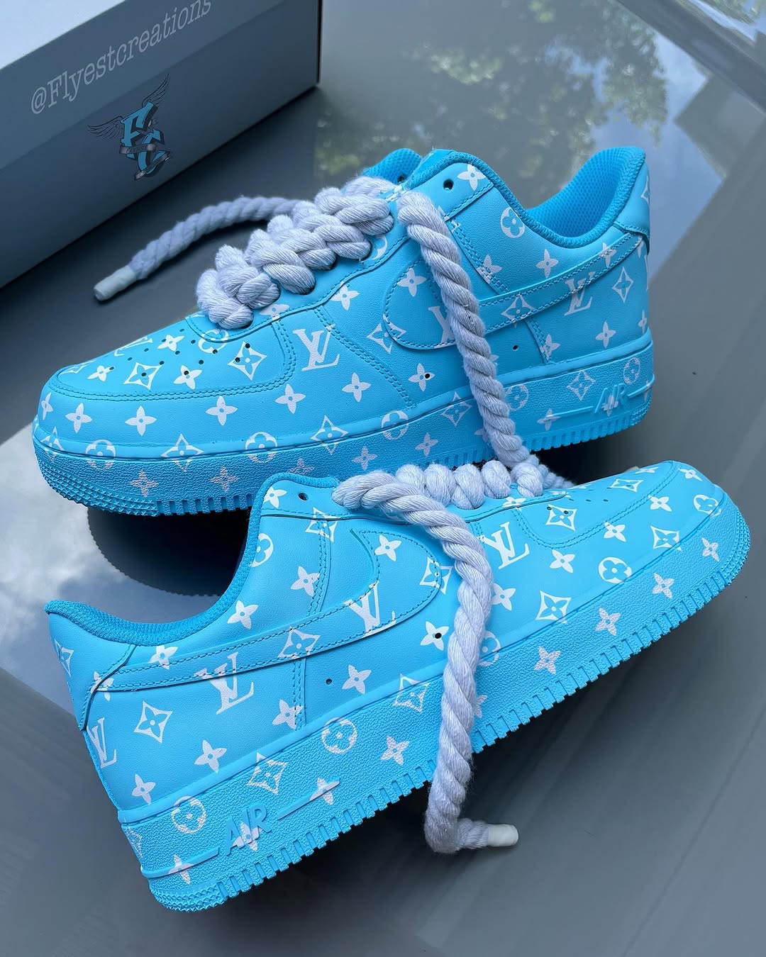 Custom Hand Painted Sky Blue Air Force 1 Sneakers