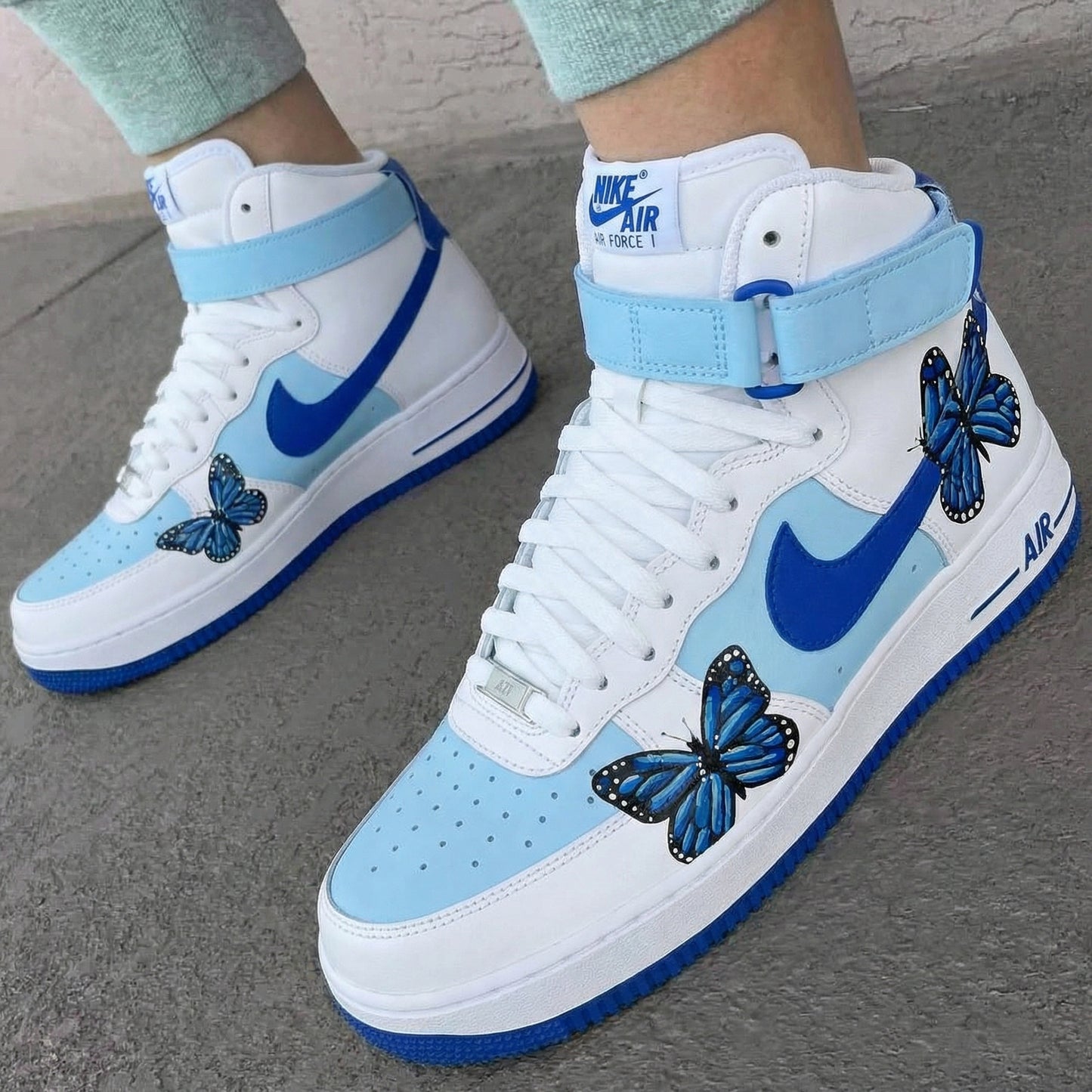 Baby Blue and Blue Butterflies Custom AF 1s Shoes