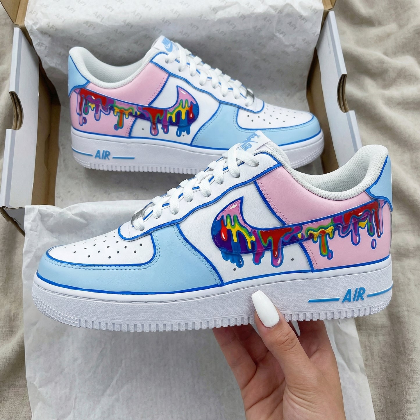 Baby Blue Baby Pink Dripping Custom AF 1s Shoes