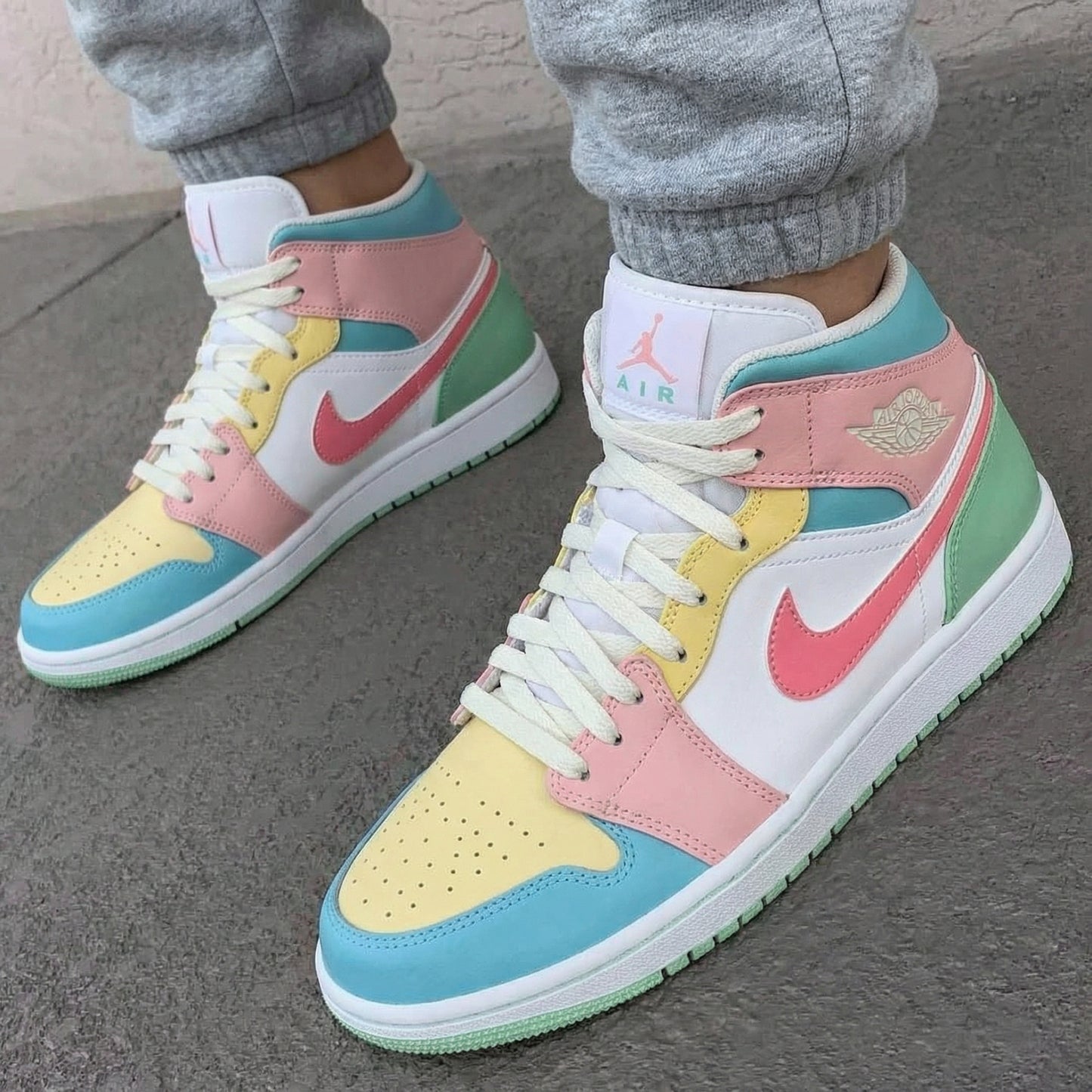 Baby Blue Baby Pink Yellow Green Color Block Custom AJ 1s Shoes