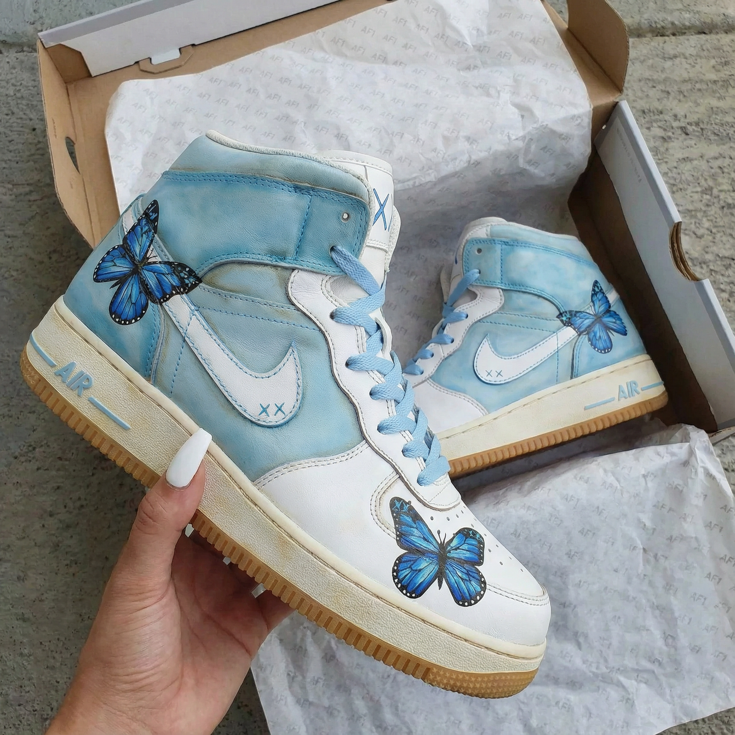 Baby Blue Butterfly Custom AF 1s Shoes