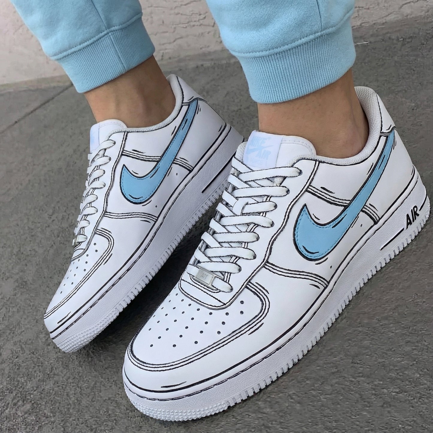 Baby Blue Cartoon Style Custom AF 1s Shoes