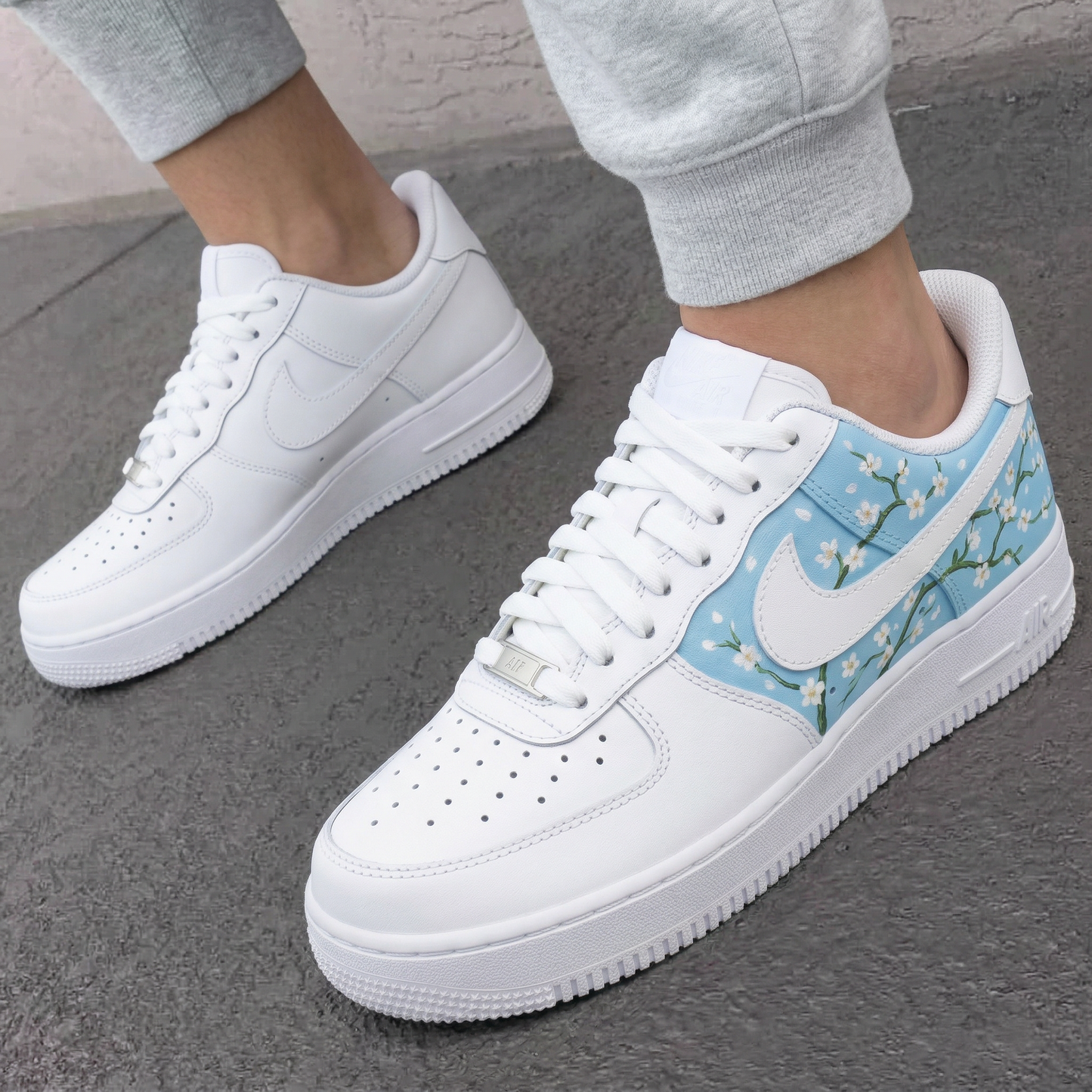 Baby Blue Cherry Blossom Custom AF 1s Shoes