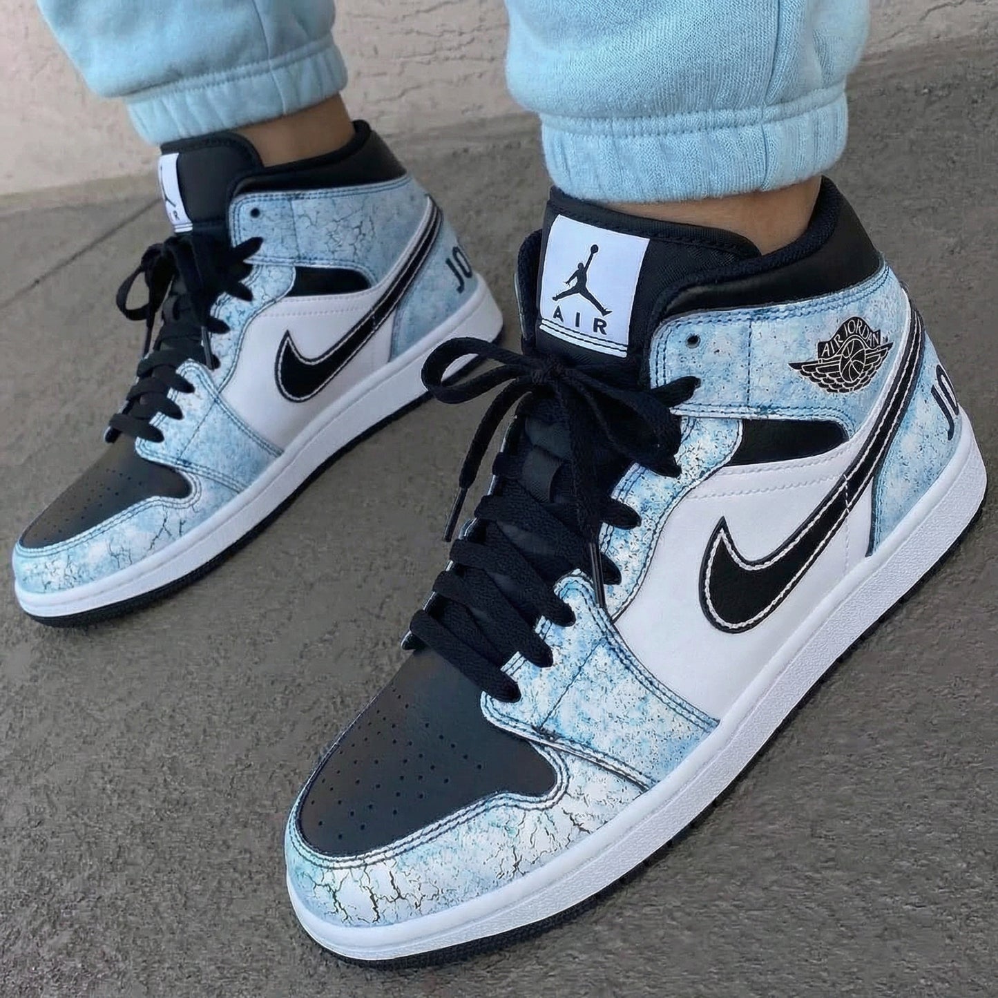 Baby Blue Crackle Custom AJ 1s Shoes
