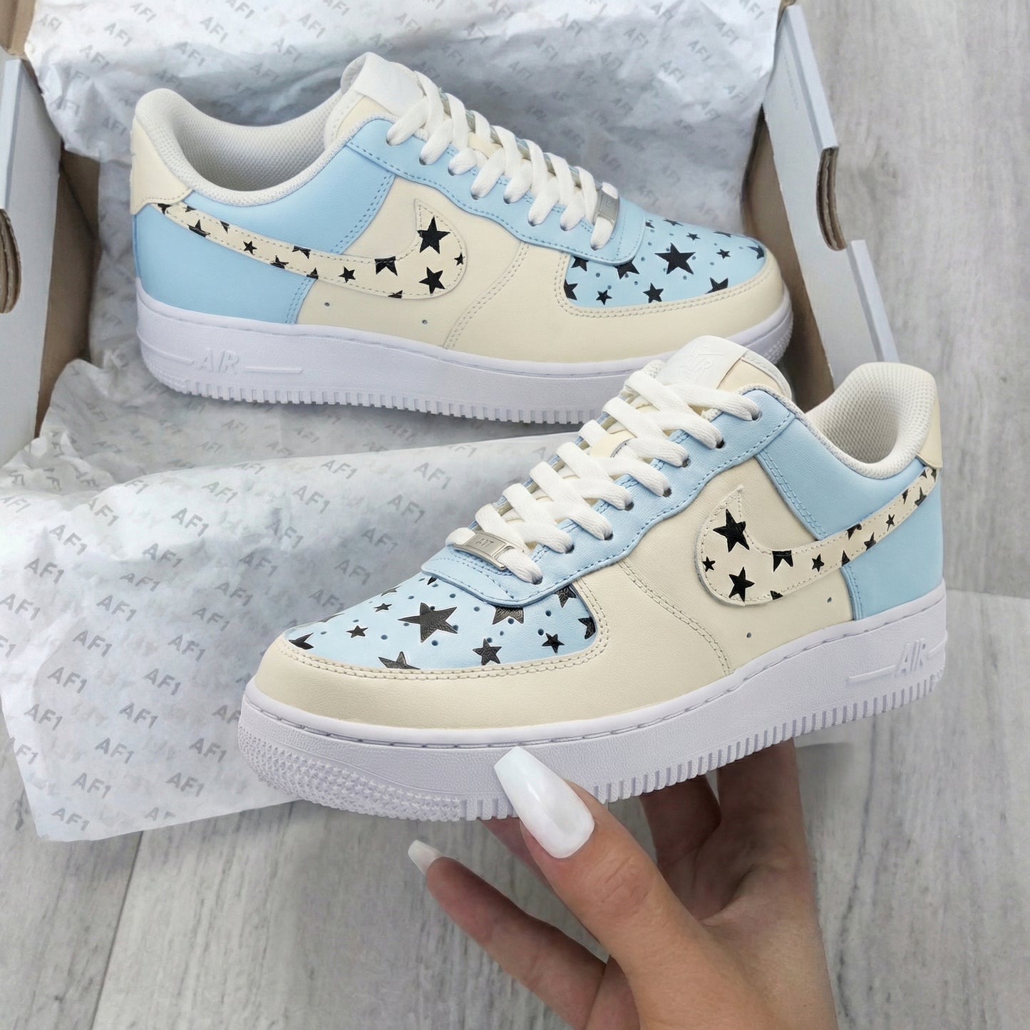 Baby Blue Cream Star Custom AF 1s Shoes