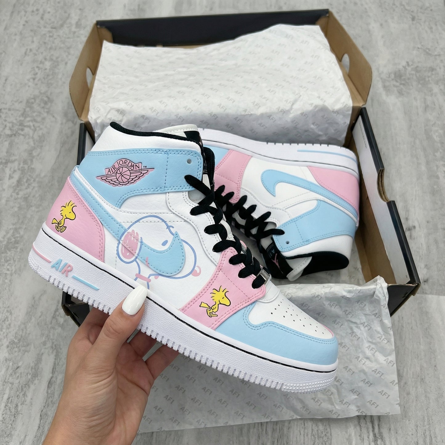 Baby Blue Pink Snoopy Custom AJ 1s Shoes