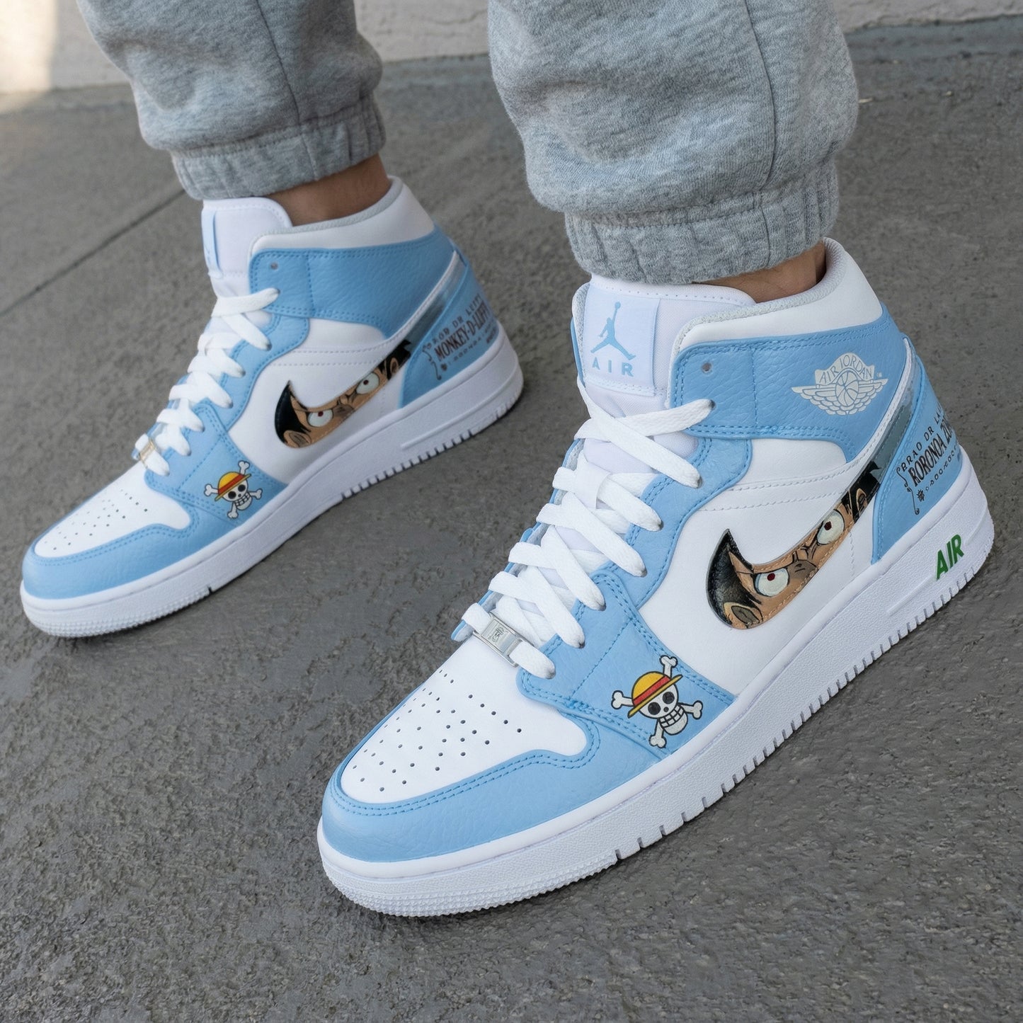 Baby Blue White One Piece Pattern Custom AJ 1s Shoes