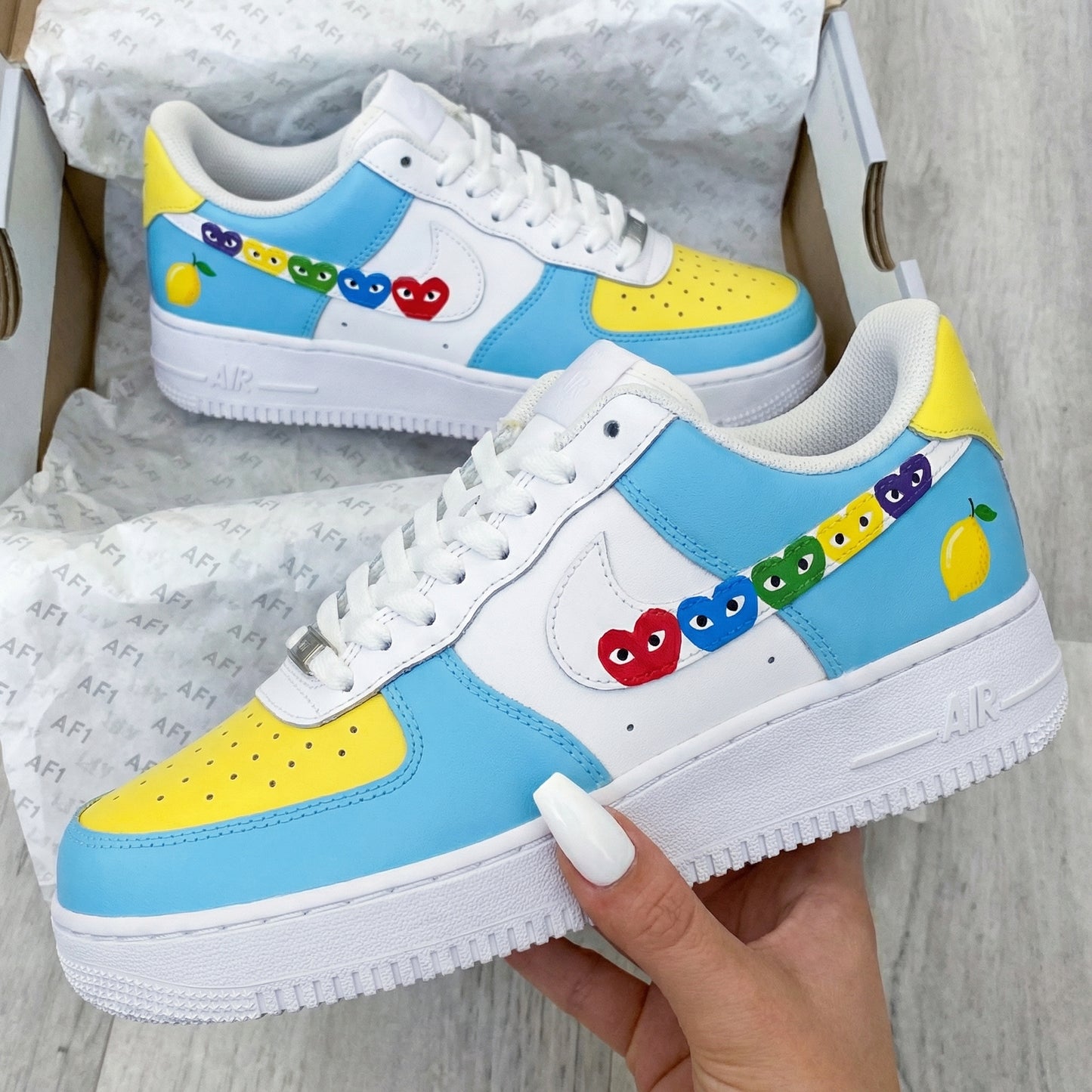Baby Blue Yellow Heart - Pattern Custom AF 1s Shoes