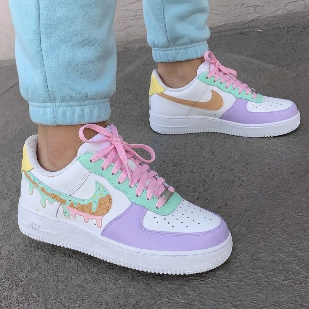 Baby Pink Baby Blue Purple Yellow Waffle Dripping Custom AF 1s Shoes