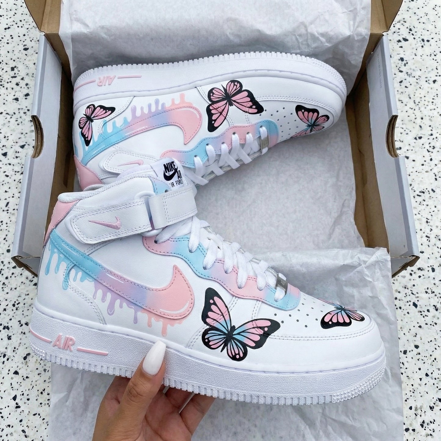 Baby Pink Blue Butterfly Custom AF 1s Shoes