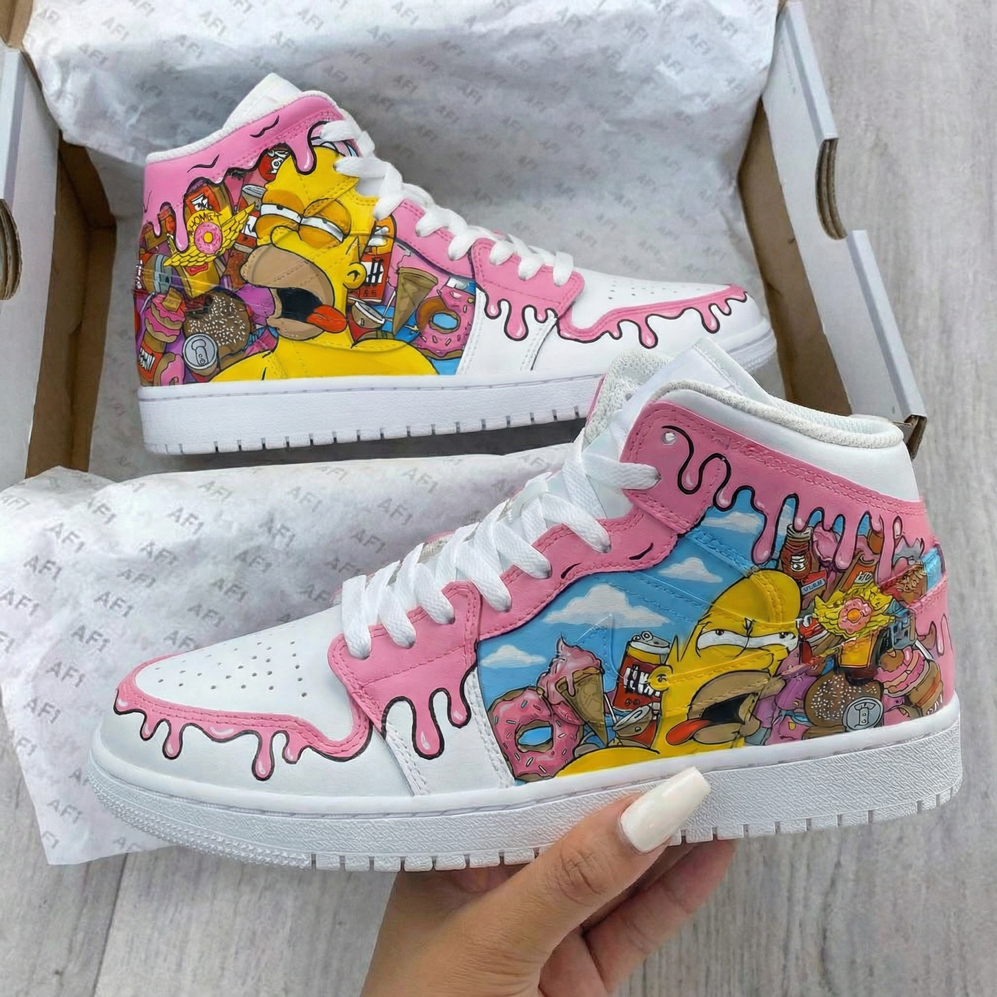 Baby Pink Blue Simpsons Custom AJ 1s Shoes