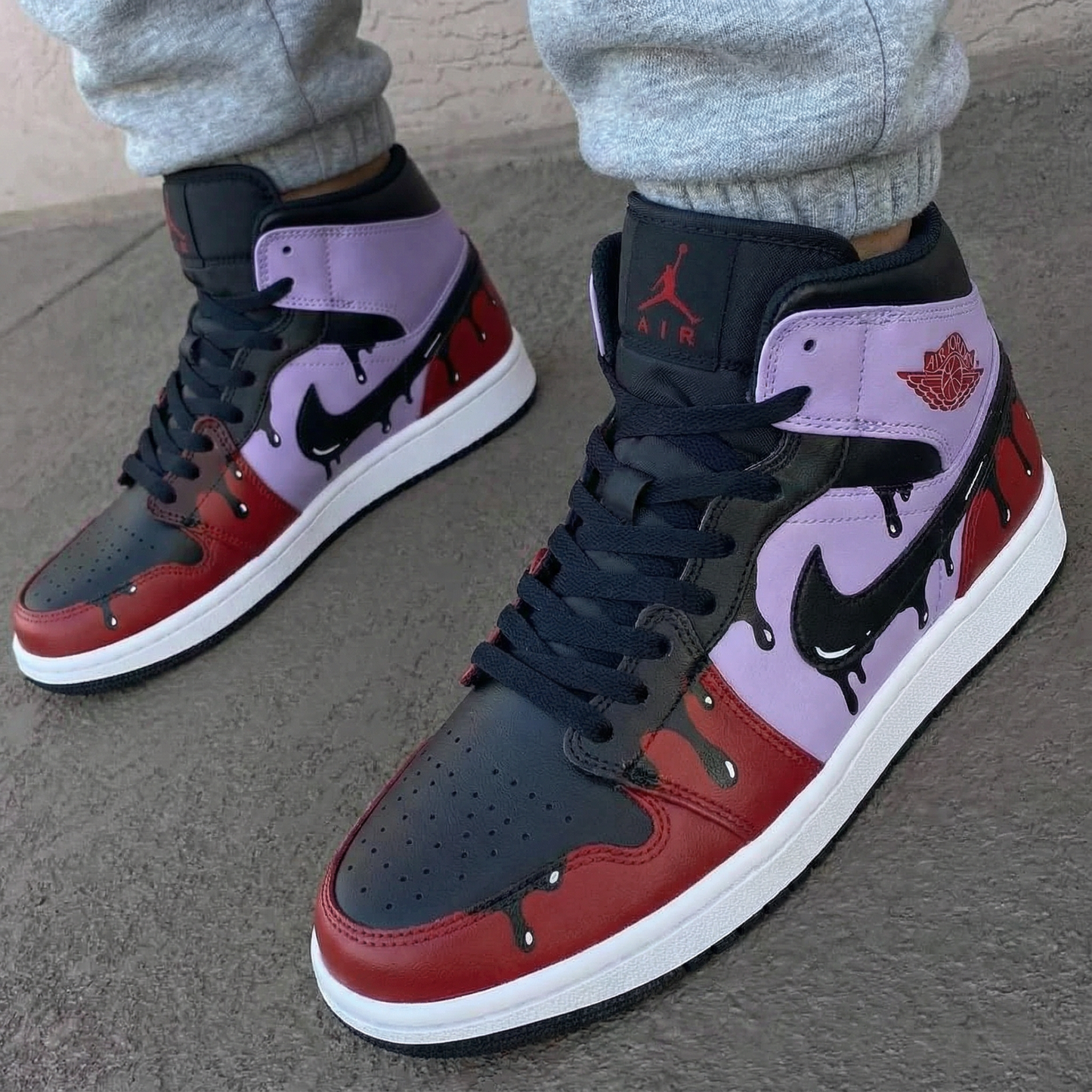 Baby Pink Burgundy Drip Custom AJ 1s Shoes