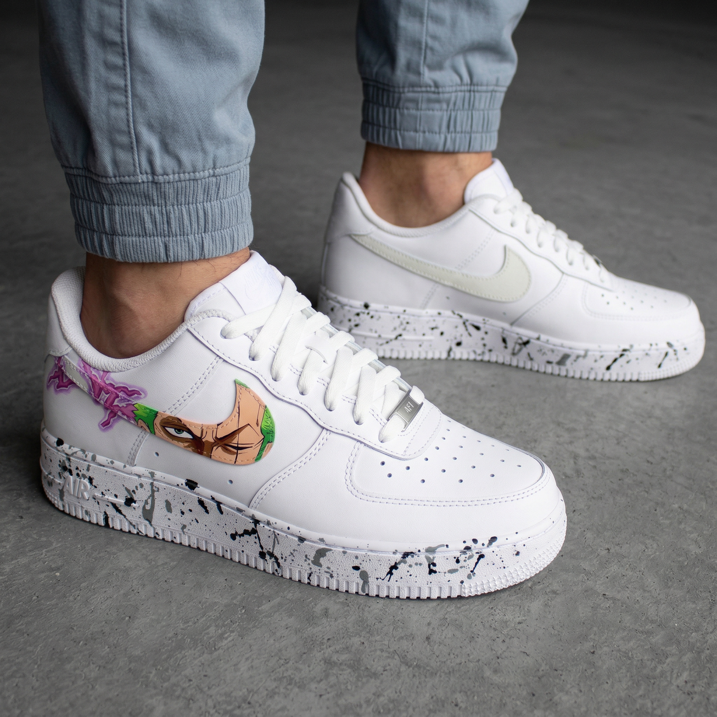 Baby Pink Green One Piece Eye Lightning Splatter Custom AF 1s Shoes