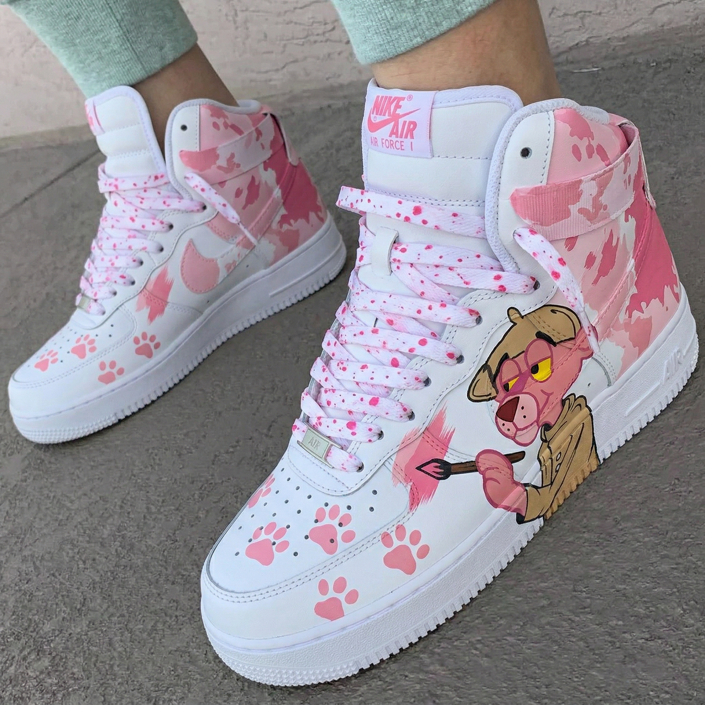Baby Pink Pink Panther Painting Custom AF 1s Shoes
