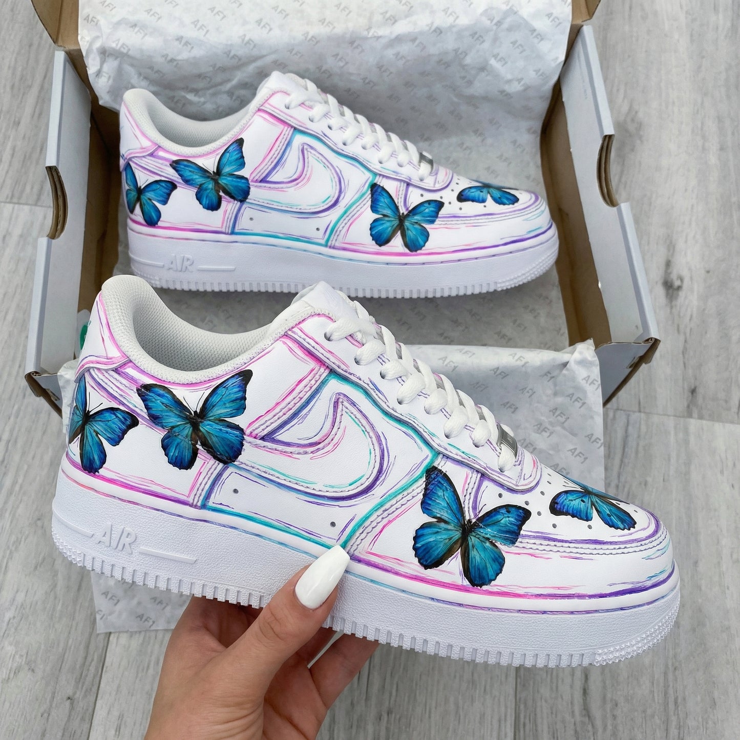 Baby Pink Purple Butterflies Custom AF 1s Shoes