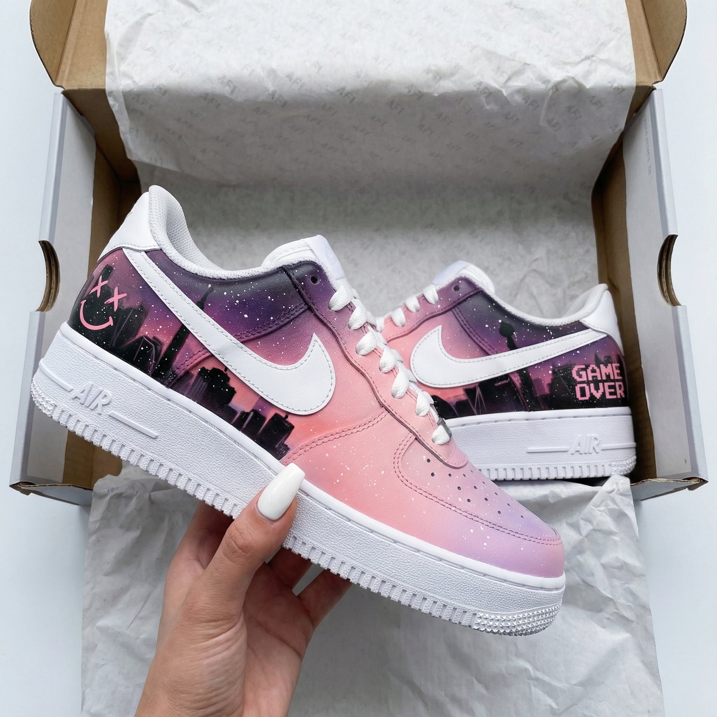 Baby Pink Purple Cityscape Custom AF 1s Shoes