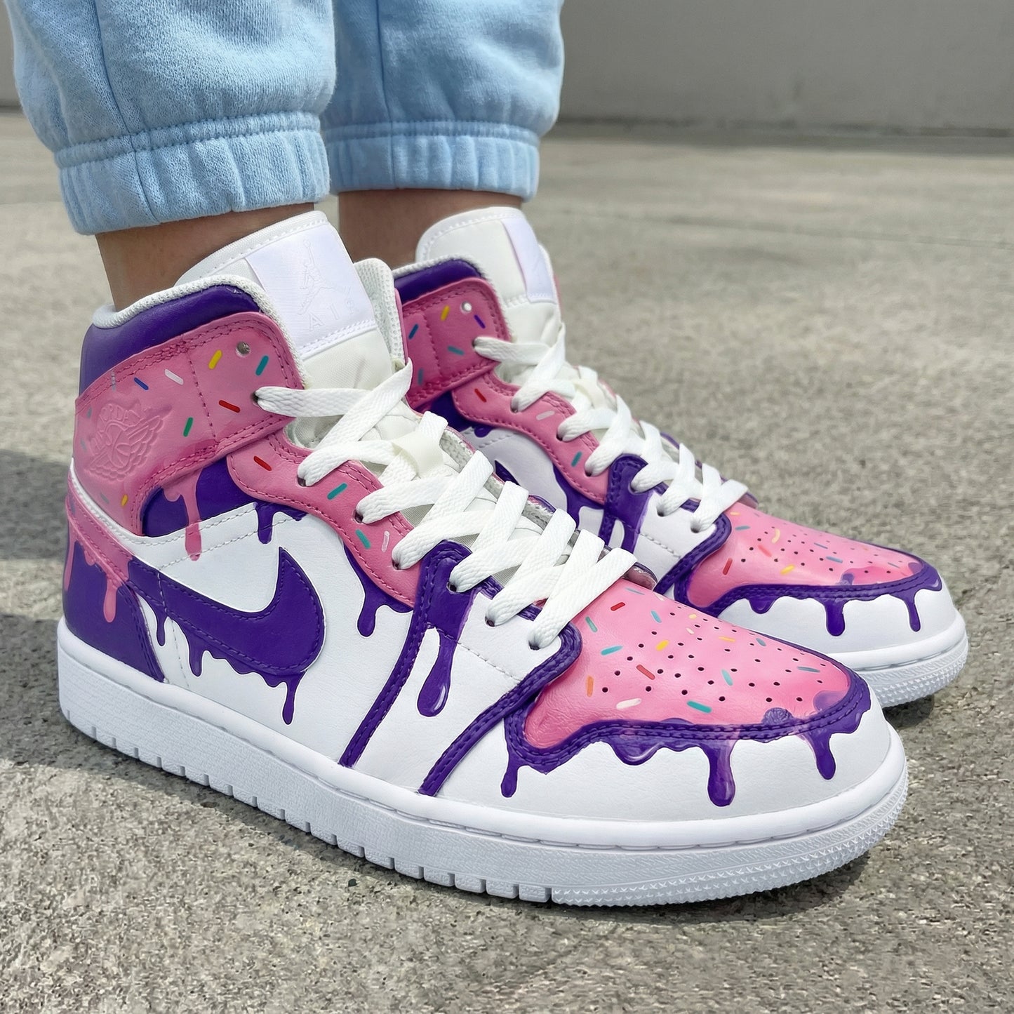 Baby Pink Purple Drip Custom AJ 1s Shoes