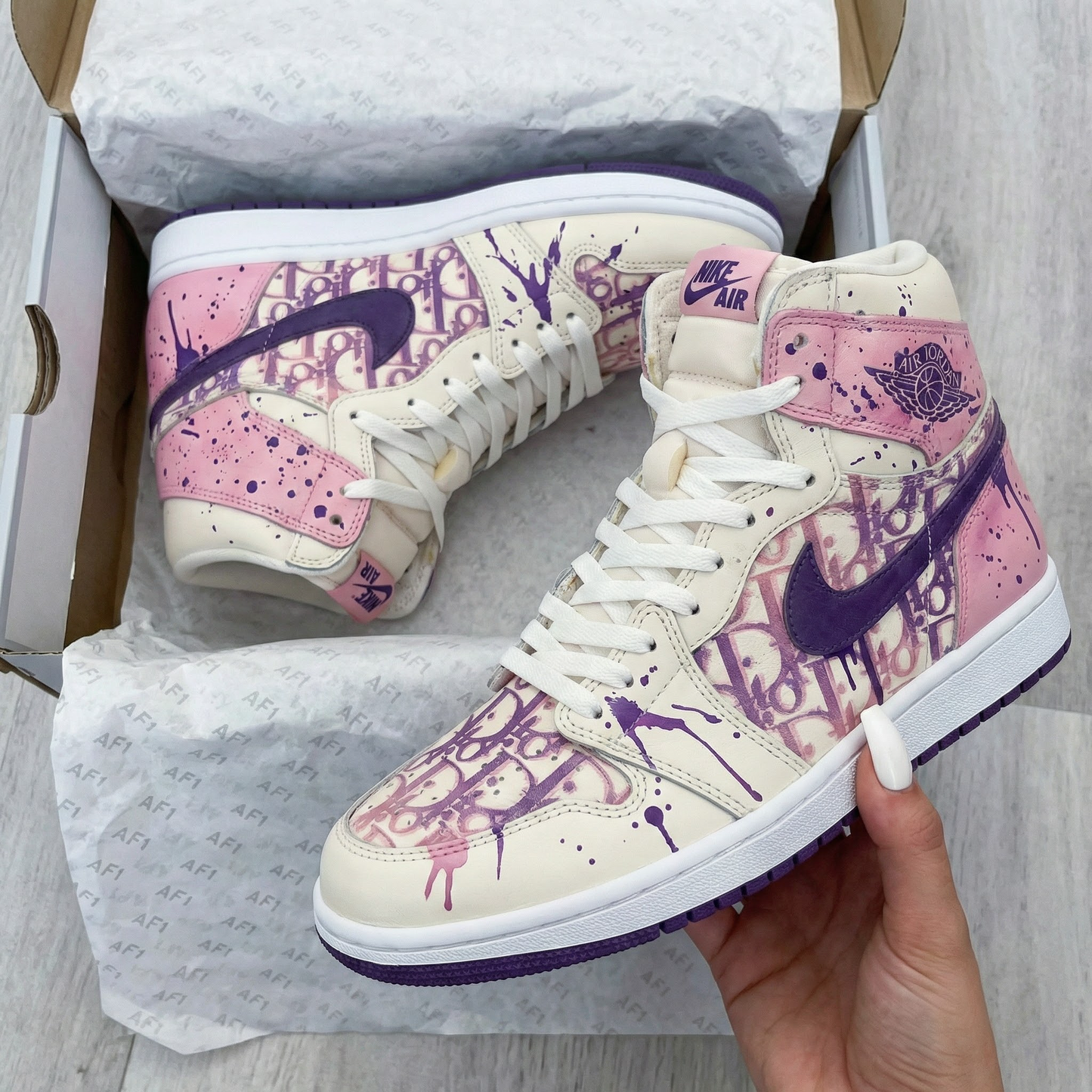 Baby Pink Purple Graffiti Custom AJ 1s Shoes