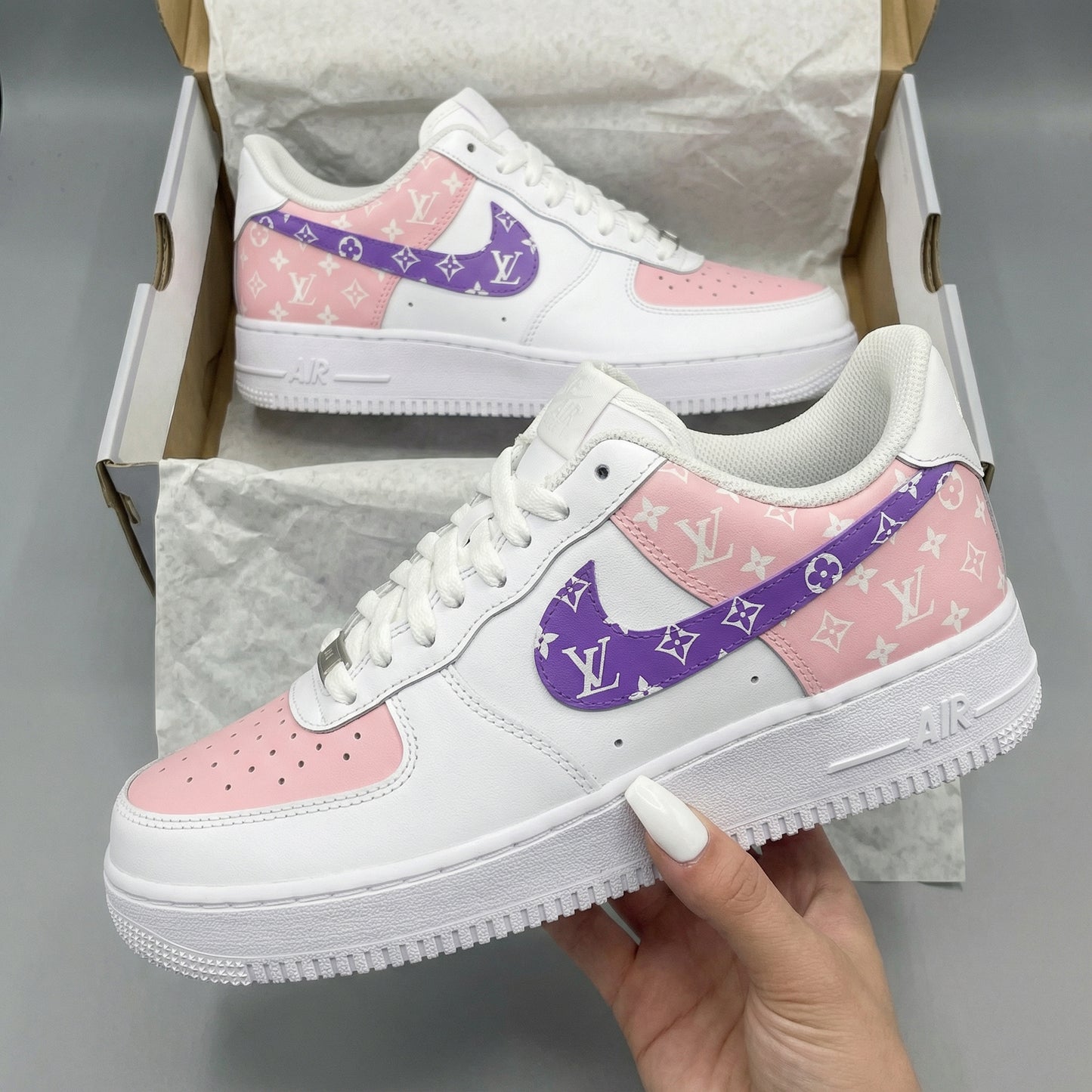 Baby Pink Purple LV Logo Custom AF 1s Shoes