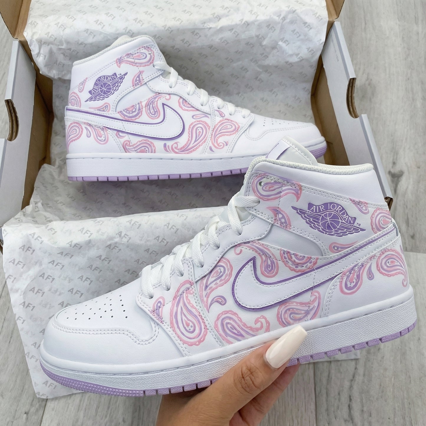 Baby Pink Purple Paisley Custom AJ 1s Shoes