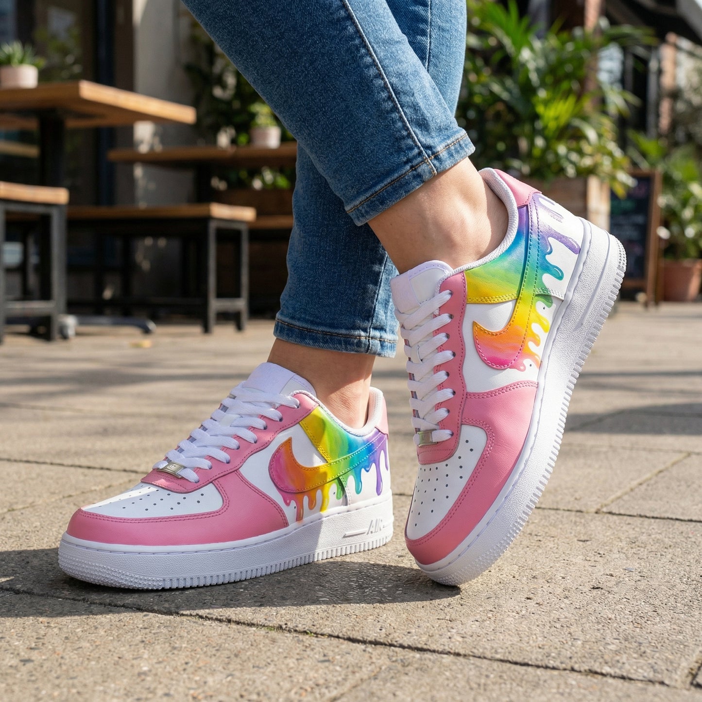 Baby Pink Rainbow Drip Custom AF 1s Shoes