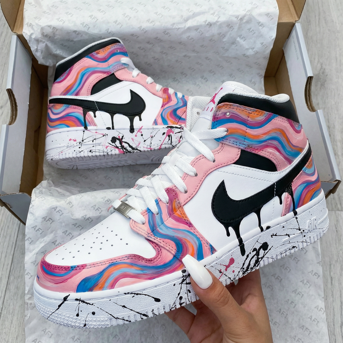 Baby Pink Rainbow Splash Custom AJ 1s Shoes