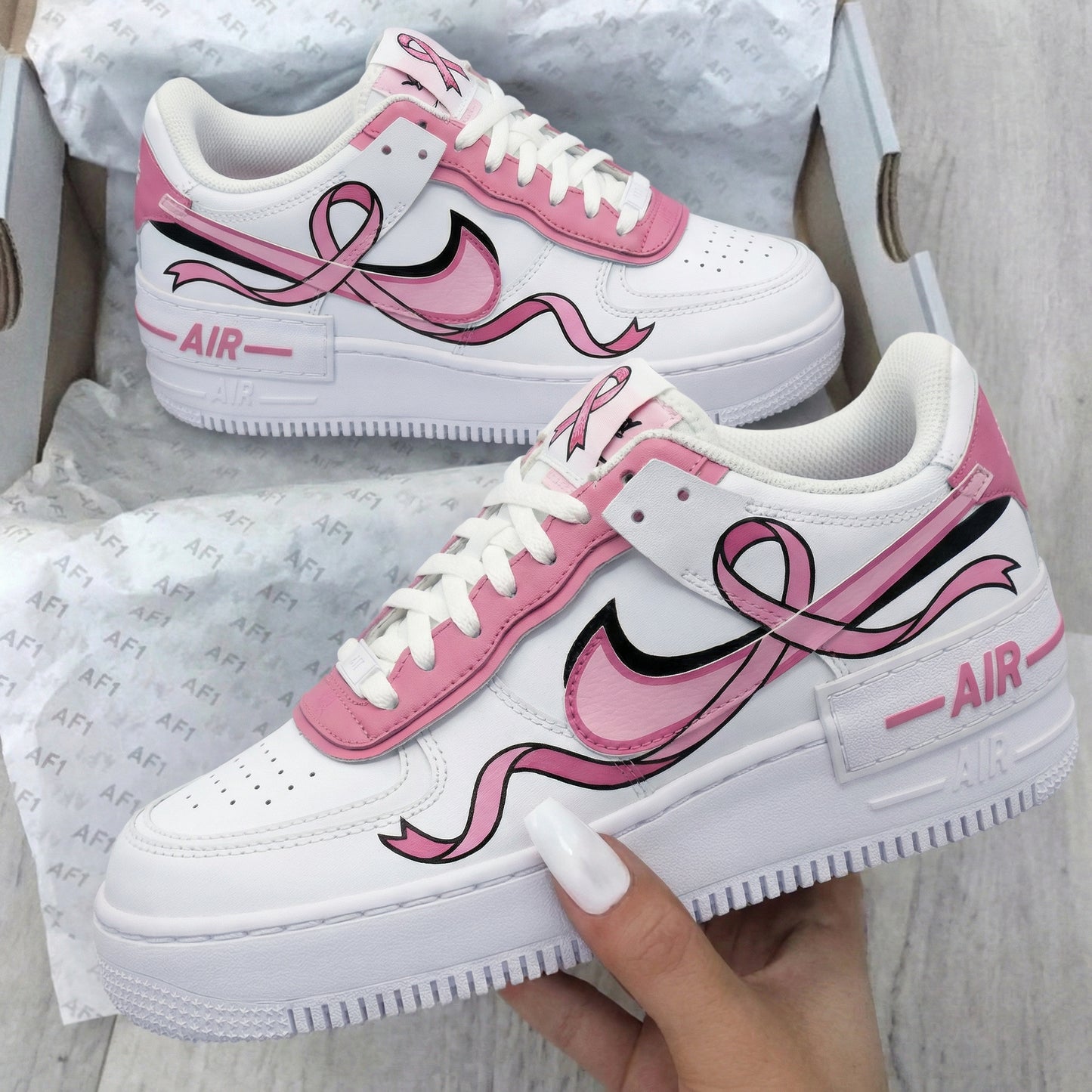 Baby Pink Ribbon Custom AF 1s Shoes