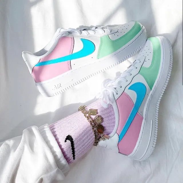 Baby Pink Soft Mint Blue Custom AF 1s Shoes