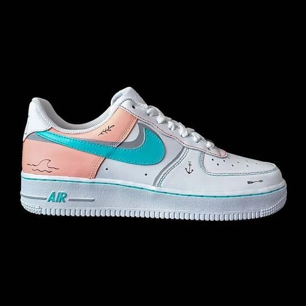 Baby Pink Turquoise Heart - themed Custom AF 1s Shoes